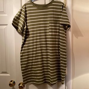 Olive Green/White Striped T-Shirt Dress